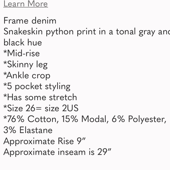 Frame Denim Le Skinny De Jeanne Snakeskin python print NWT Mid-rise size 26 - Picture 2 of 6